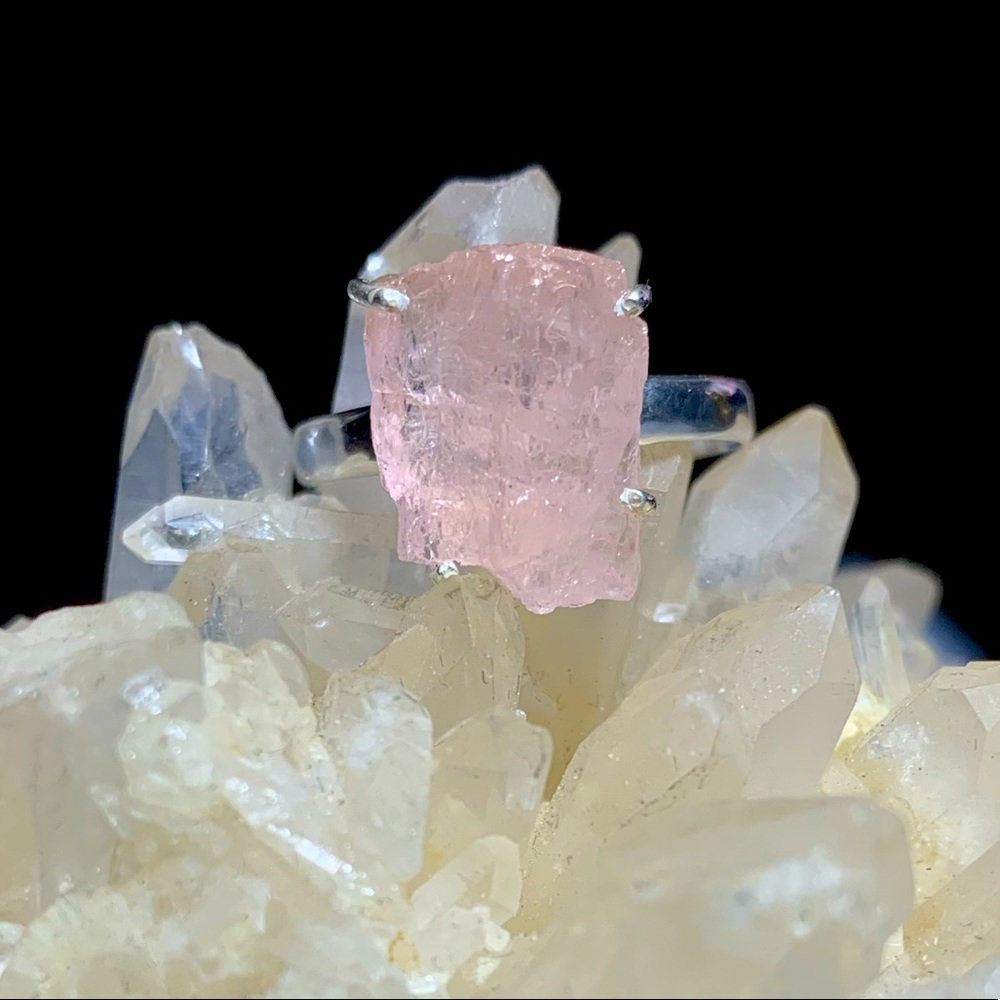 Solid Sterling Raw Morganite Ring - image 1
